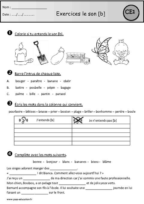 Exercices Son B Ce1 Cycle 2 Etude Des Sons Pass Education 3491