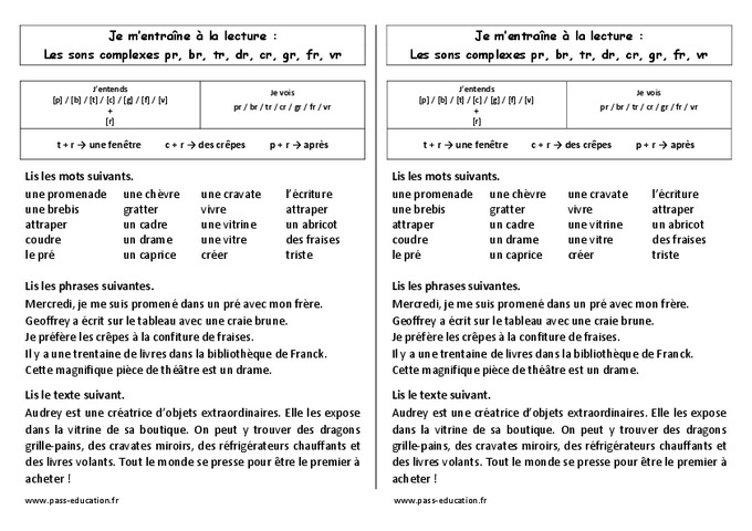 Les Sons Br Cr Dr Fr Gr Pr Tr Vr
