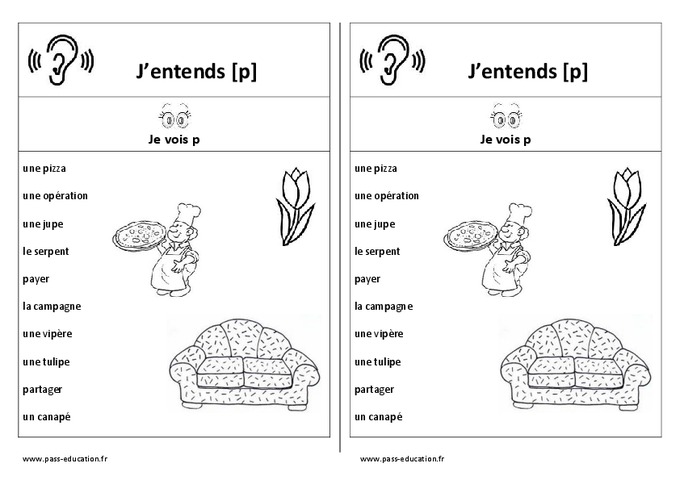 Fiche Mémo élève - Son P – Cp – Ce1 – Cycle 2 - Pass Education