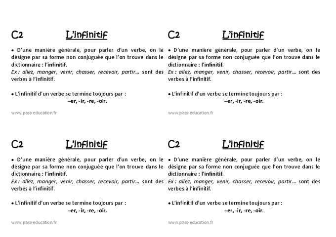 Infinitif – Ce1  Leçon  Pass Education