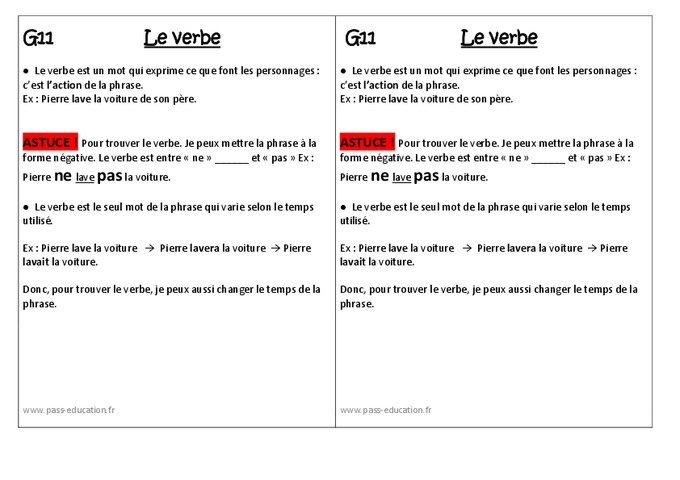 Le verbe – Ce1 - Leçon - Pass Education