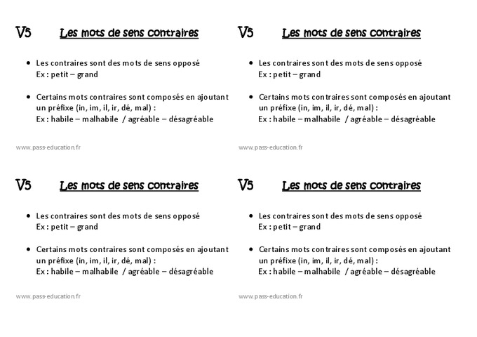 Mots De Sens Contraires – Ce1 - Leçon - Pass Education