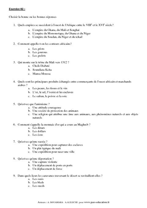 Regards Sur L’afrique - 5ème - Exercices Corrigés - Pass Education