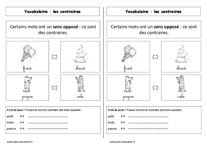 Deux Ex Qui Enquetent Ensemble Mots Fléchés Contraires - Cp - Leçon - Pass Education