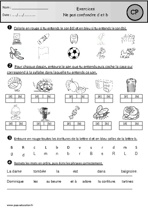 Ne Pas Confondre D Et B – Cp – Exercices – Etude Des Sons – Cycle 2 ...