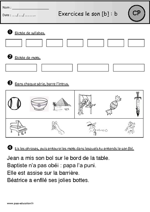 Révisions – Son B – Cp – Etude Des Sons – Cycle 2 - Pass Education