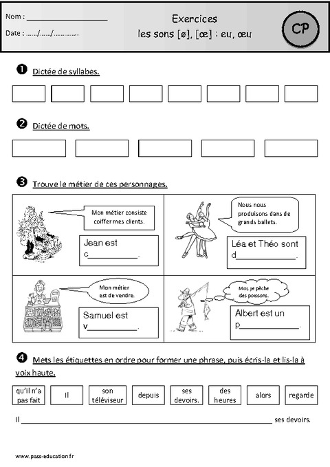 Révisions – Son œ : Eu, œu Ouvert Et Fermé - Cp – Etude Des Sons ...