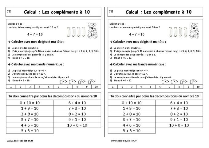 Compléments à 10 + la maison du 10 - Cp - Leçon - Pass Education