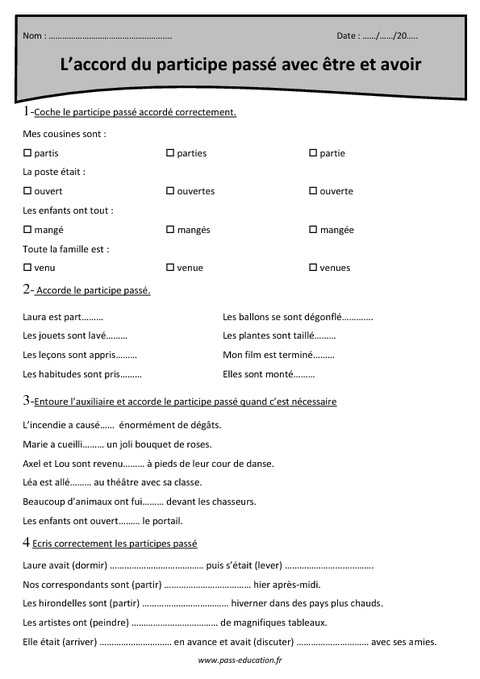 Accord participe passé - Etre - Avoir – Cm1 – Exercices à ...