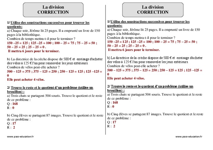 Division – Ce2 – Exercices avec correction - Pass Education
