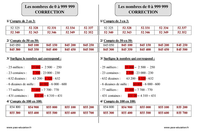 Nombres de 0 à 999 999 – Ce2 – Révisions à imprimer - Pass Education
