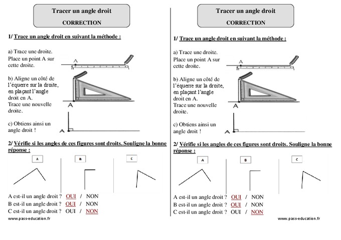 Tracer un angle droit - Ce1 - Exercices à imprimer - Pass Education