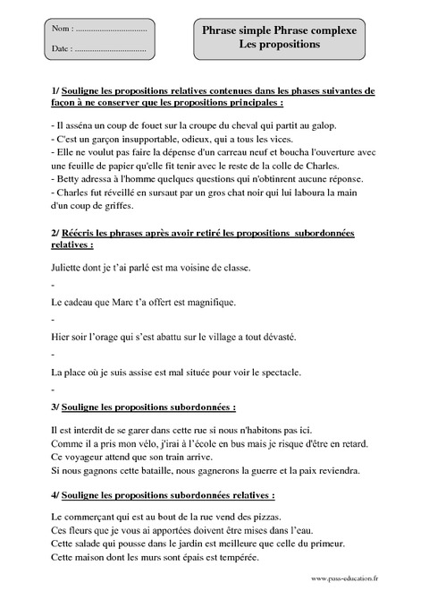 Phrase Simple Phrase Complexe Cm2 Fiche Dexercices Avec