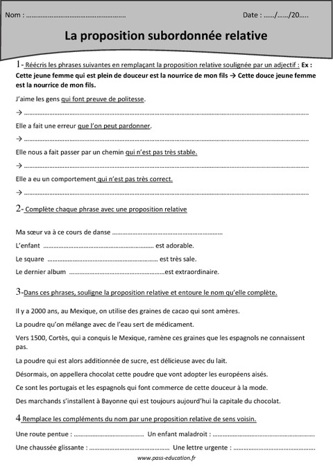 Proposition Subordonnée Relative - Cm1 - Exercices - Pass Education