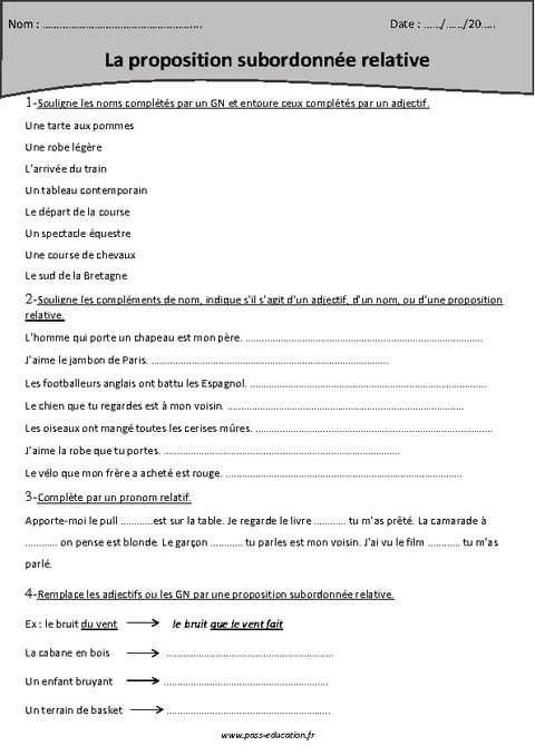 Proposition Subordonnée Relative - Cm2 - Exercices Avec Correction ...