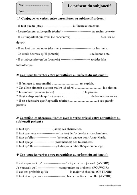 Exercice Subjonctif