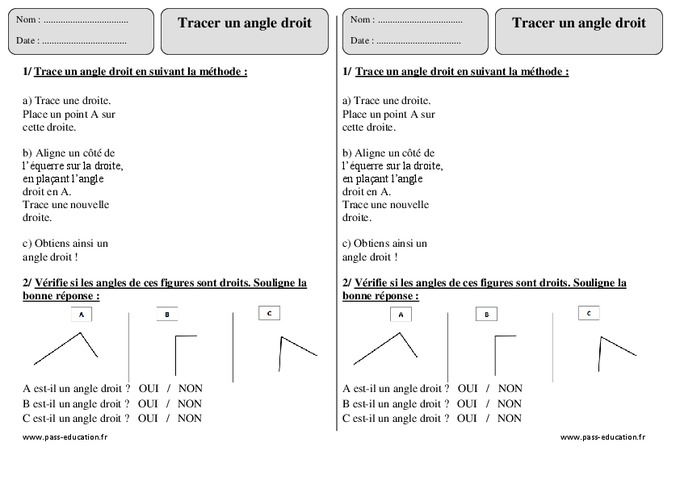 Tracer un angle droit - Ce1 - Exercices à imprimer - Pass Education