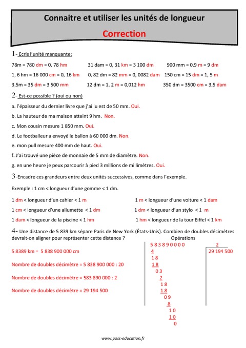 Centimètre, Mètre, Kilomètre - Unités De Longueur - Cm2 - Exercices ...