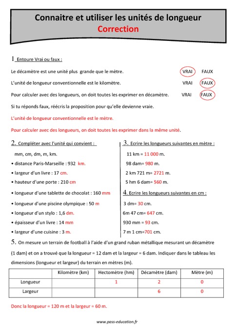 Cm M Km Unit S De Longueur Cm Exercices Avec Correction Pass Education