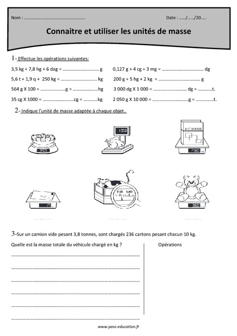 Masse g kg Cm2 Exercices corrigés Pass Education