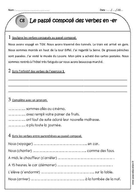 Pass Compos Des Verbes En Er Ce Exercices Imprimer Pass