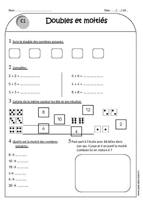 Doubles et moitiés - Ce1 - Exercices corrigés - Pass Education