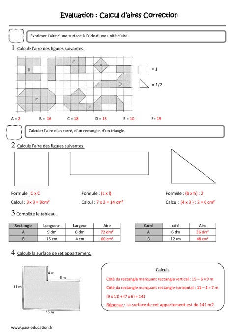 Calcul Daires Cm Evaluation Surface Pass Education