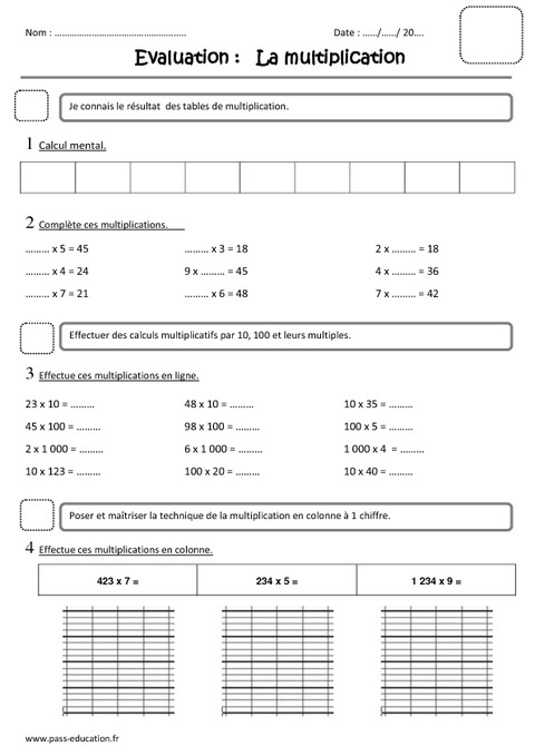 Multiplication - Ce2 - Evaluation - Pass Education