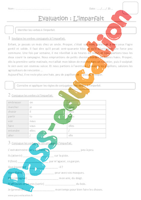 Imparfait Ce Evaluation Pdf Imprimer