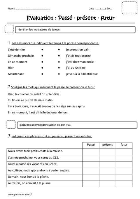 passe present futur ce1 evaluation