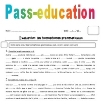 a à est et son sont on ont Homophones Cm2 Evaluation PDF à