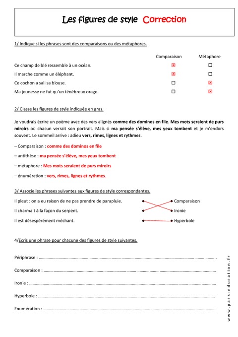 Figures de style - 4ème - Exercices corrigés - Pass Education