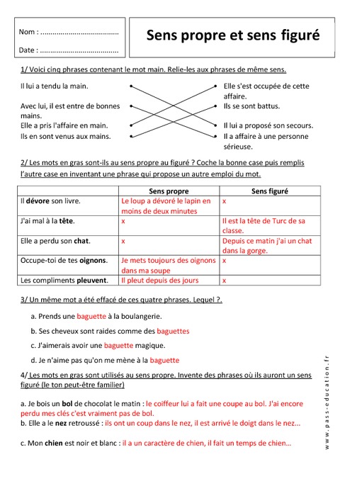 Sens Figur Et Sens Propre Me Exercices Sur La Polys Mie Pass