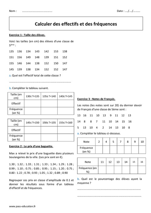 Calculer Des Effectifs Et Des Fréquences - 5ème - Exercices Corrigés ...