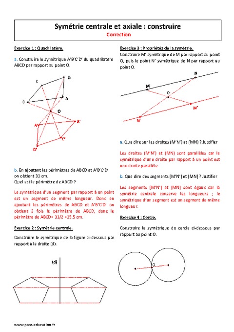 Centrale Et Axiale - 5ème - Exercices à Imprimer Sur La Symétrie - Pass ...