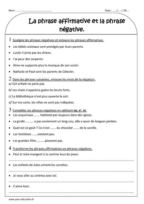 Phrases Affirmatives Et Négatives Ce2