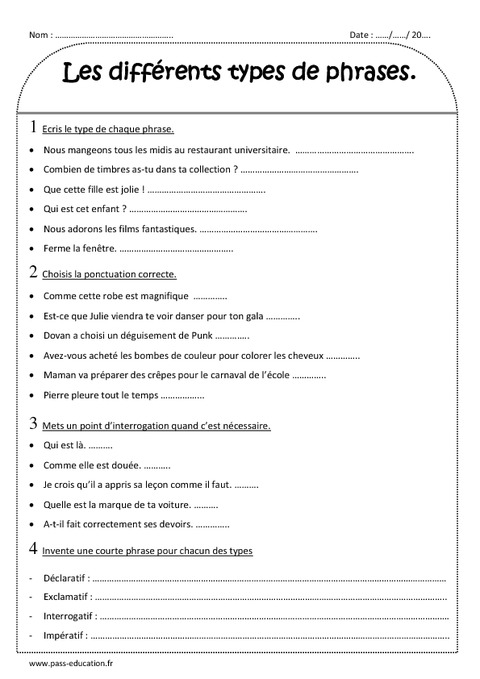 Phrase Déclarative Interrogative Impérative Et Exclamative Ce2 Exercices à Imprimer