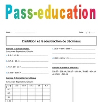 Soustraction et addition de décimaux 6ème Exercices à imprimer