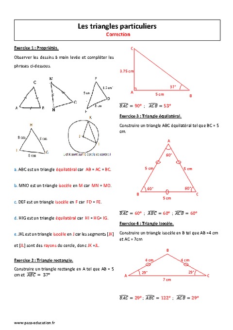 Triangle Rectangle Isocèle équilatéral 6ème Exercices à Imprimer Pass Education 8718