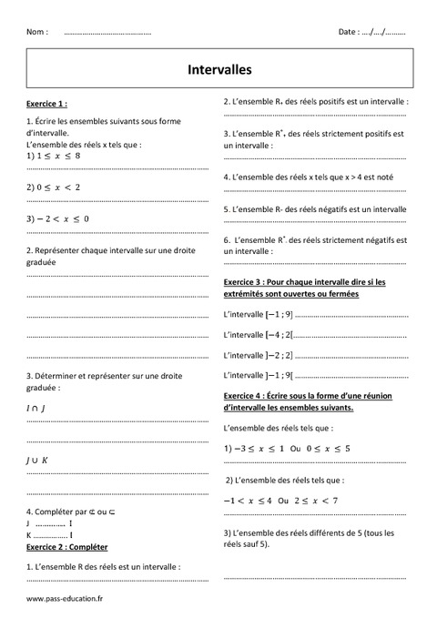 Intervalles 2nde Exercices Corrig s Imprimer Pass Education