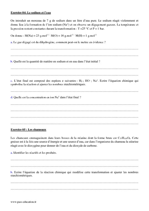 Modéliser Une Transformation Chimique - 2nde - Exercices Corrigés ...