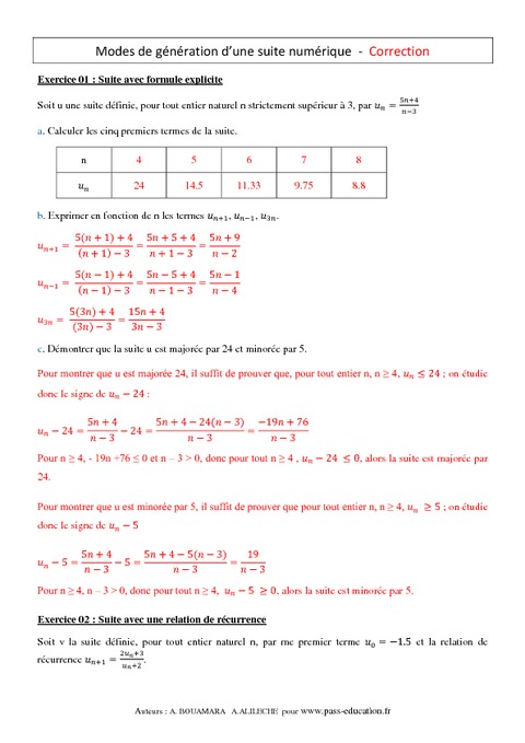 Suite Numérique - 1ère S - Exercices Sur Comment La Générer? - Pass ...