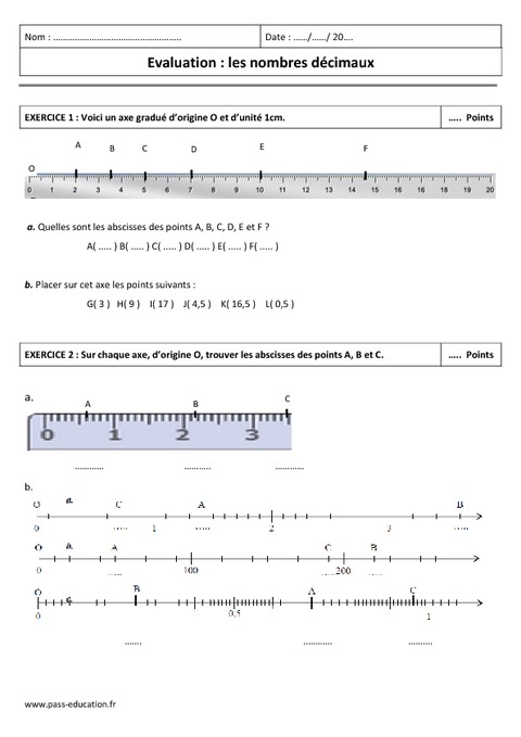 Droite Gradu e 6 me Evaluation Sur Les Nombres D cimaux Pass 