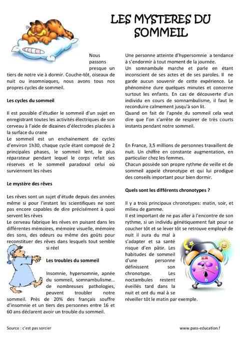 Que Veut Dire Cp Ce1 Ce2 Cm1 Cm2 Les mystères du sommeil - Ce2 - Lecture documentaire - Pass Education
