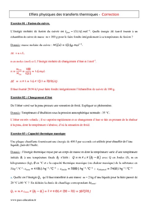 Transferts thermiques - Effets physiques - 1ère S ...