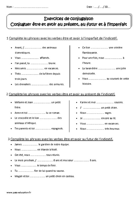 etre-et-avoir-au-pr-sent-futur-imparfait-cm1-exercices-corrig-s