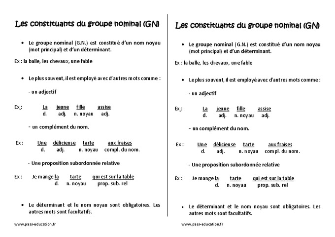 Exercices Sur Le Groupe Nominal : Cm2