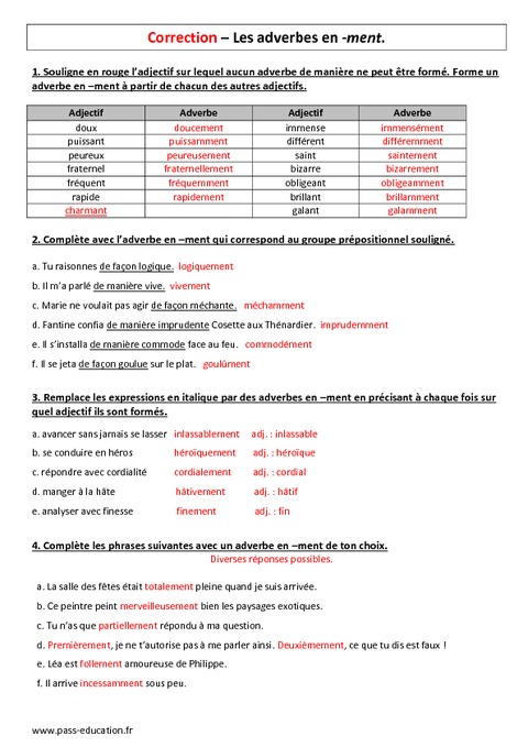 Télécharger Adverbe... 4ème Français PDF | Les Adverbes En Ment PDF ...