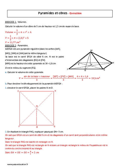 Cônes Et Pyramides 4ème Evaluation Pass Education