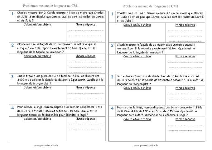 Mesures De Longueurs Cm1 Exercices www.pass-education.fr